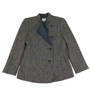 Armani Collezioni‎ Tweed Wool Blend Blazer Jacket Womens 6 Military Academia
